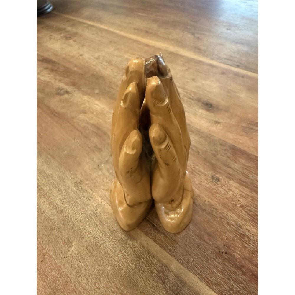 PRAYING JESUS HANDS Carved Wood Statue Church Biblical Religious Sunday School - Picture 7 of 11